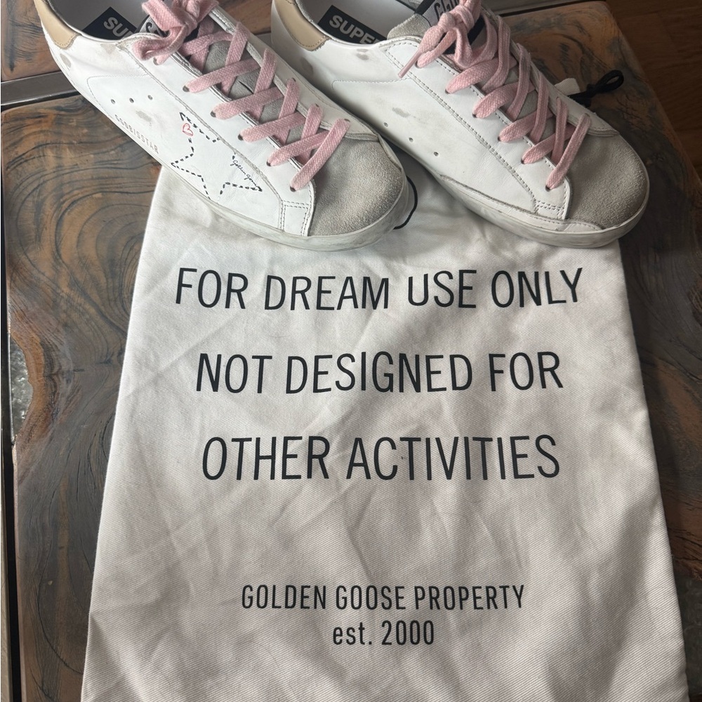 Golden Goose Superstar Rare Scribble Sneakers Arctic White with Pink Laces 38/8 - Picture 7 of 9